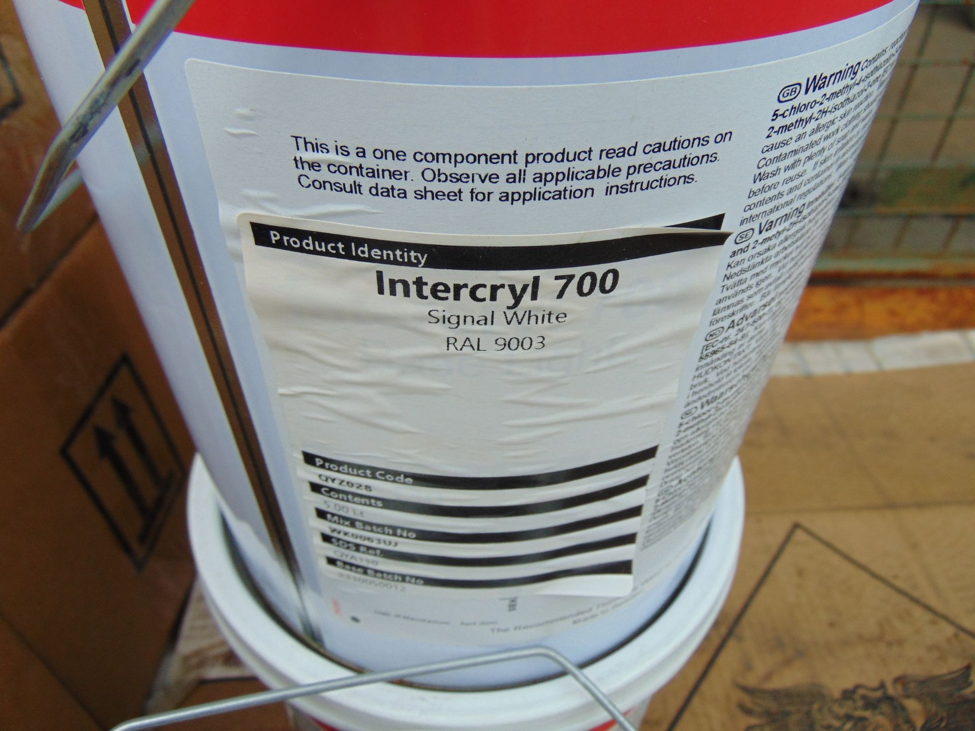 6 x 5 Litre Cans of International RAL9003 Signal White Paint, New Unissued MoD Reserve Stocks - Image 2 of 4