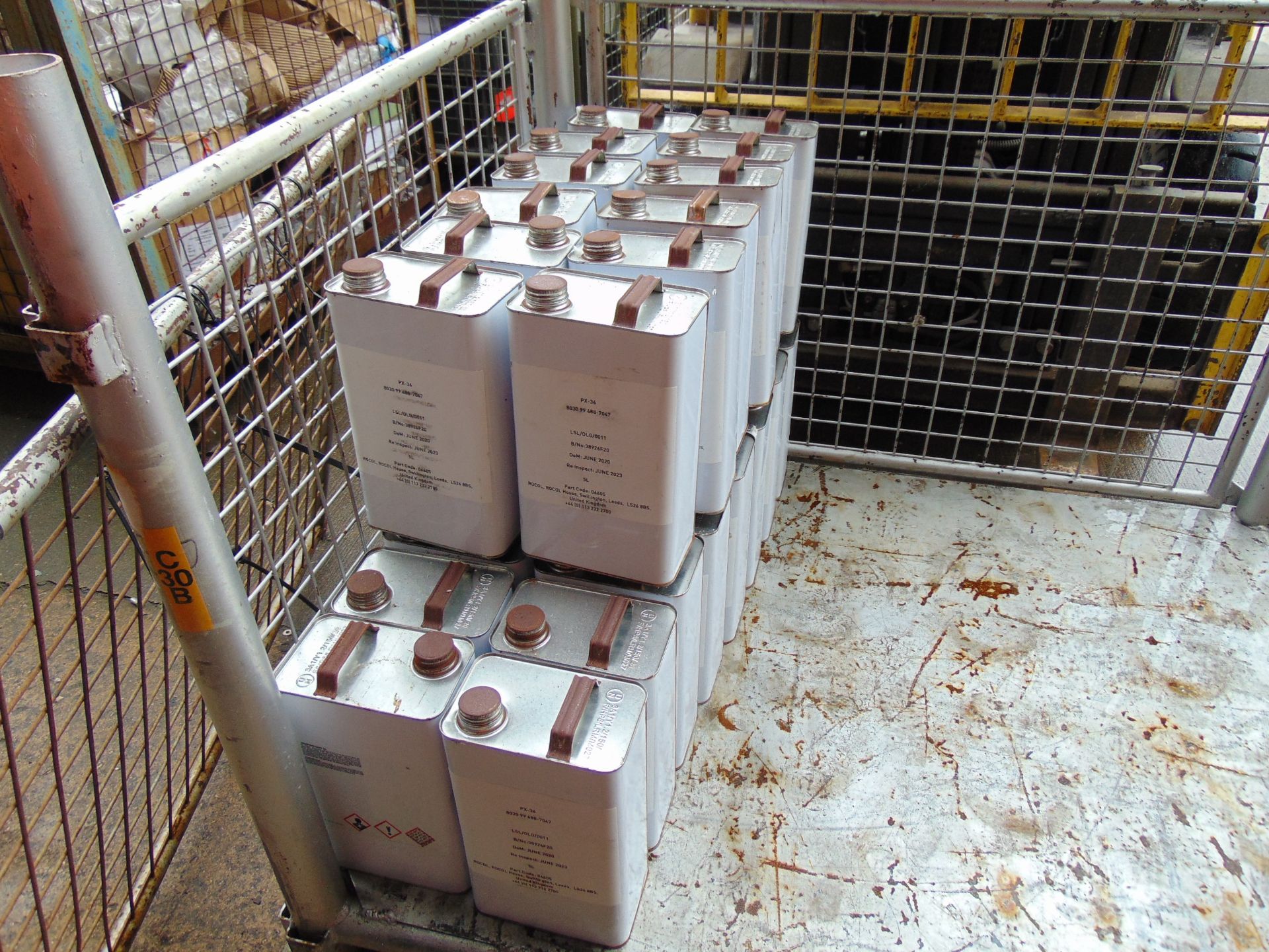 26 x 5 Litre Cans Rocal PX36 Transparent Corrosion Preventative, New Unissued MoD Reserve Stocks