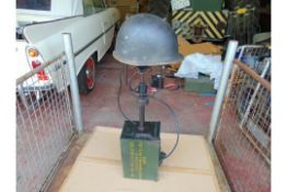 Very Unusual Military Table Lamp Made from Combat Helmet and 50 Cal Ammo Box