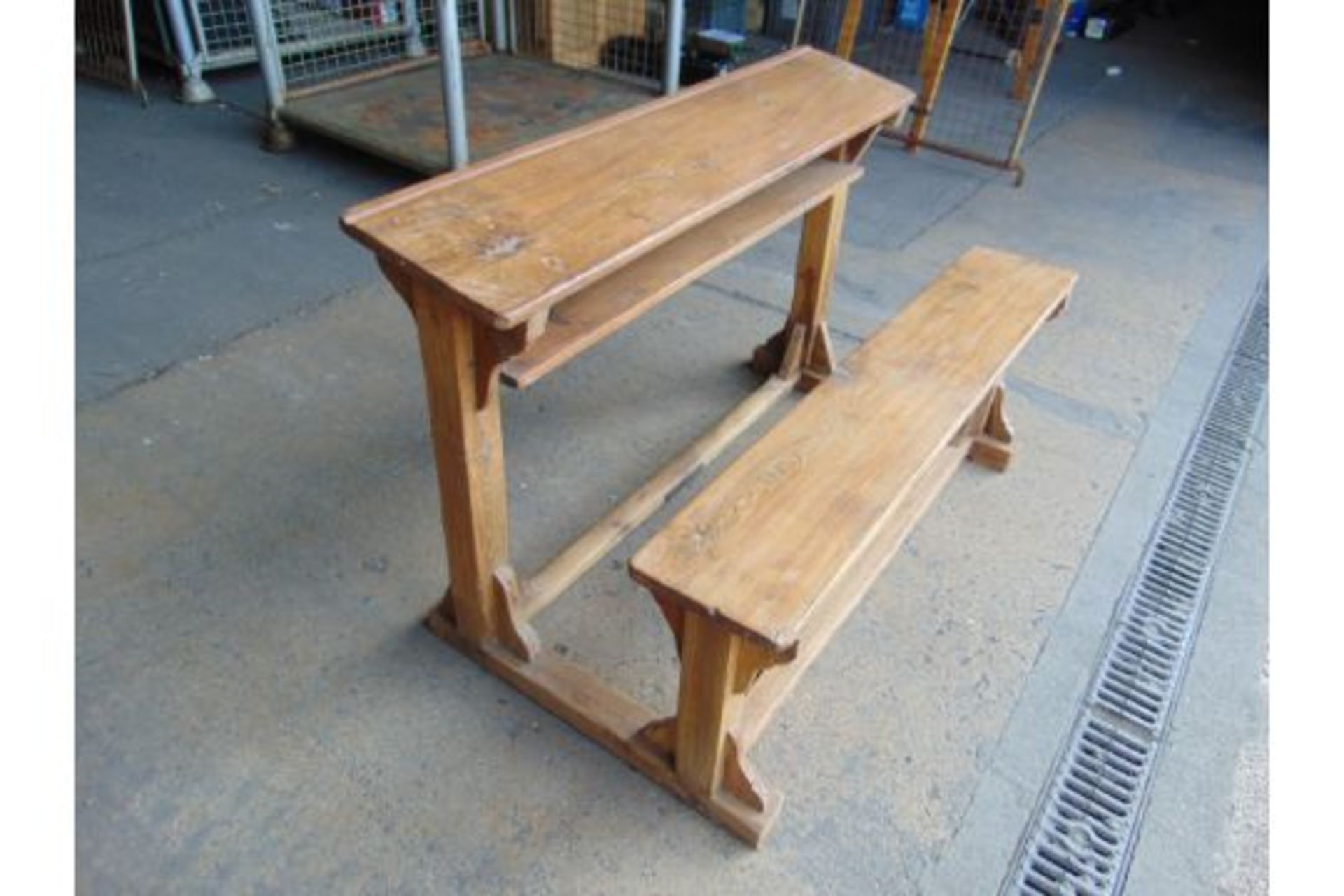 Antique Traditional Wooden School Bench Desk - Bild 3 aus 6