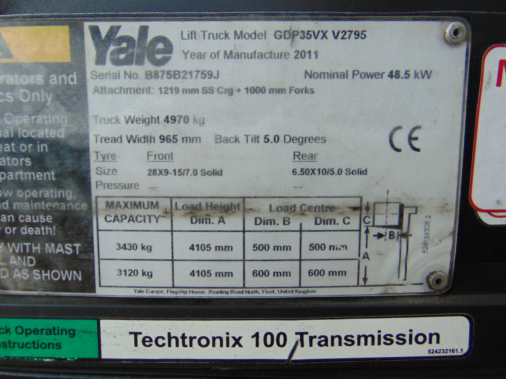 2011 Yale GDP 35VX Diesel Fork Lift Truck - Image 47 of 48