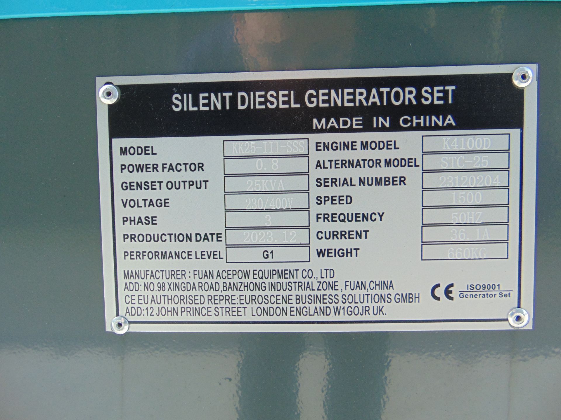 2023 New Unused 25 KVA Silent Diesel Generator - 3 Phase - 230 / 400V - Image 18 of 19