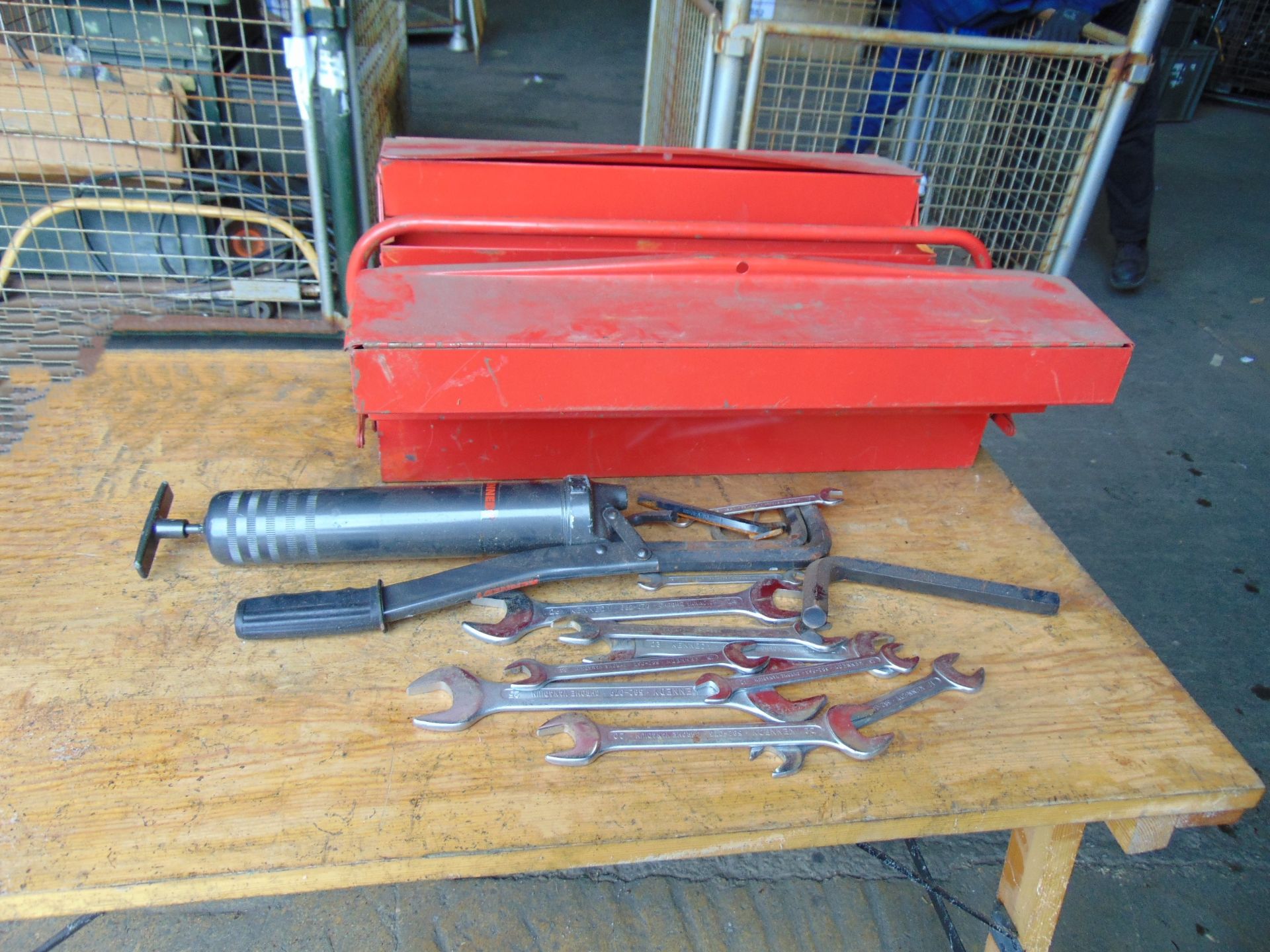Kennedy Fold-Out Tool Box w/ Various Tools & Grease Gun - Image 2 of 6