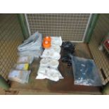 Stillage of 3M Filter Cartridges, Plastic Sheets, Camelback Personal Hydrator, HD Rubber Gloves etc.