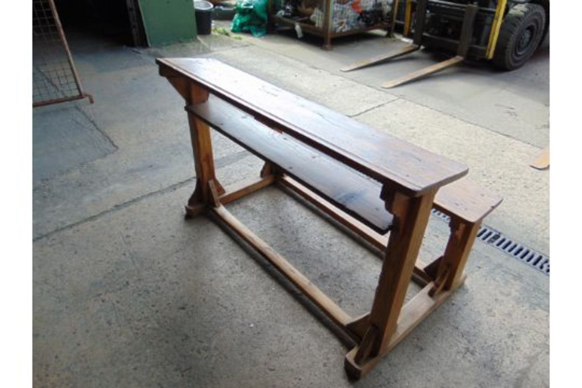 Antique Traditional Wooden School Bench Desk - Image 5 of 6
