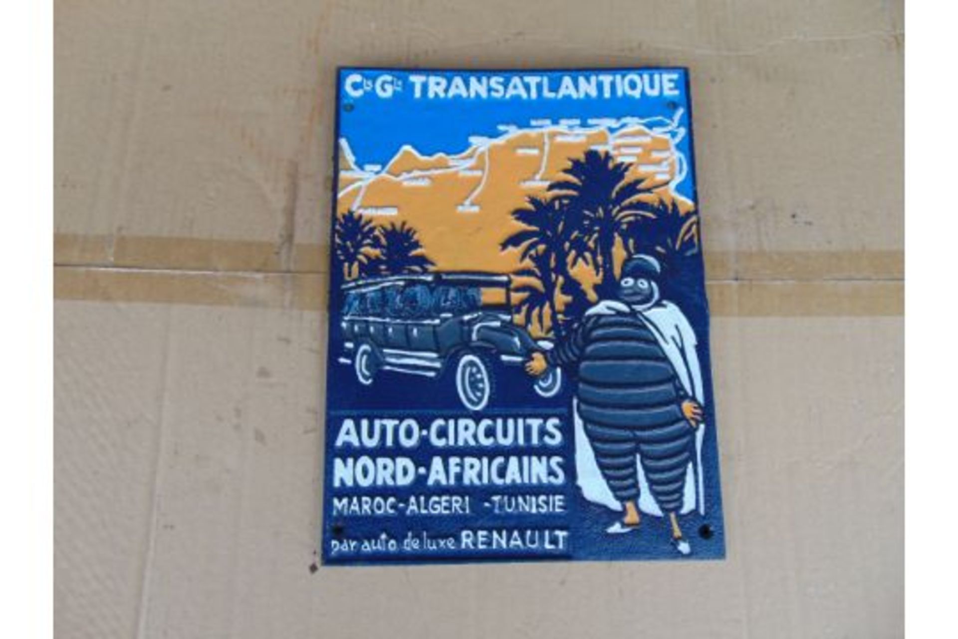 Very Nice Cast Iron Hand Painted Michelin North Africa Rally Sign, Size 24 x 34 cms