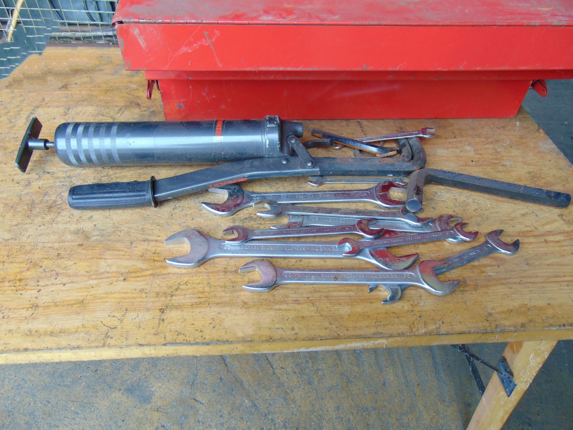 Kennedy Fold-Out Tool Box w/ Various Tools & Grease Gun - Image 3 of 6