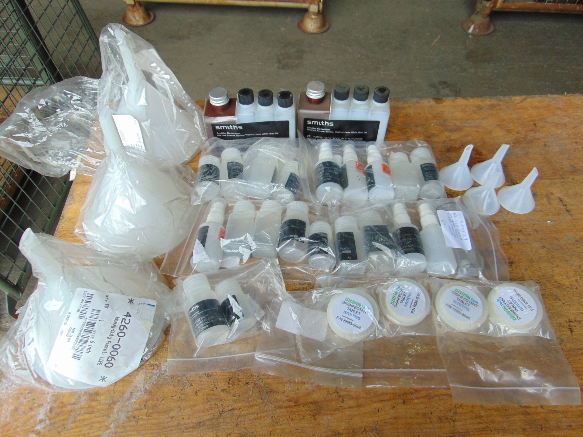 Assortment of Smiths Detection Small Plastic Bottles, Funnels & Disinfectant Tablets - Image 2 of 7