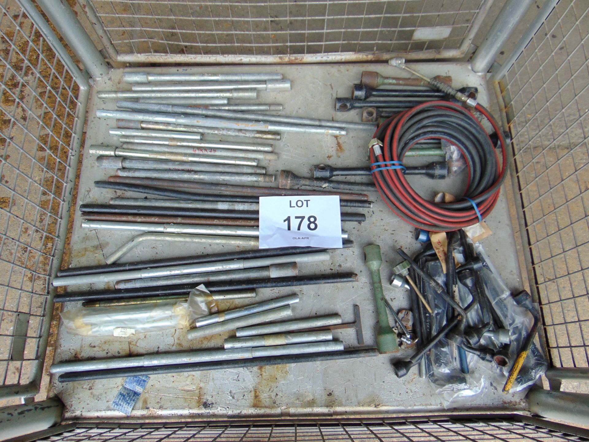 1 x Stillage Assortment of Tools, Wheel Wrenches, Air Line Etc