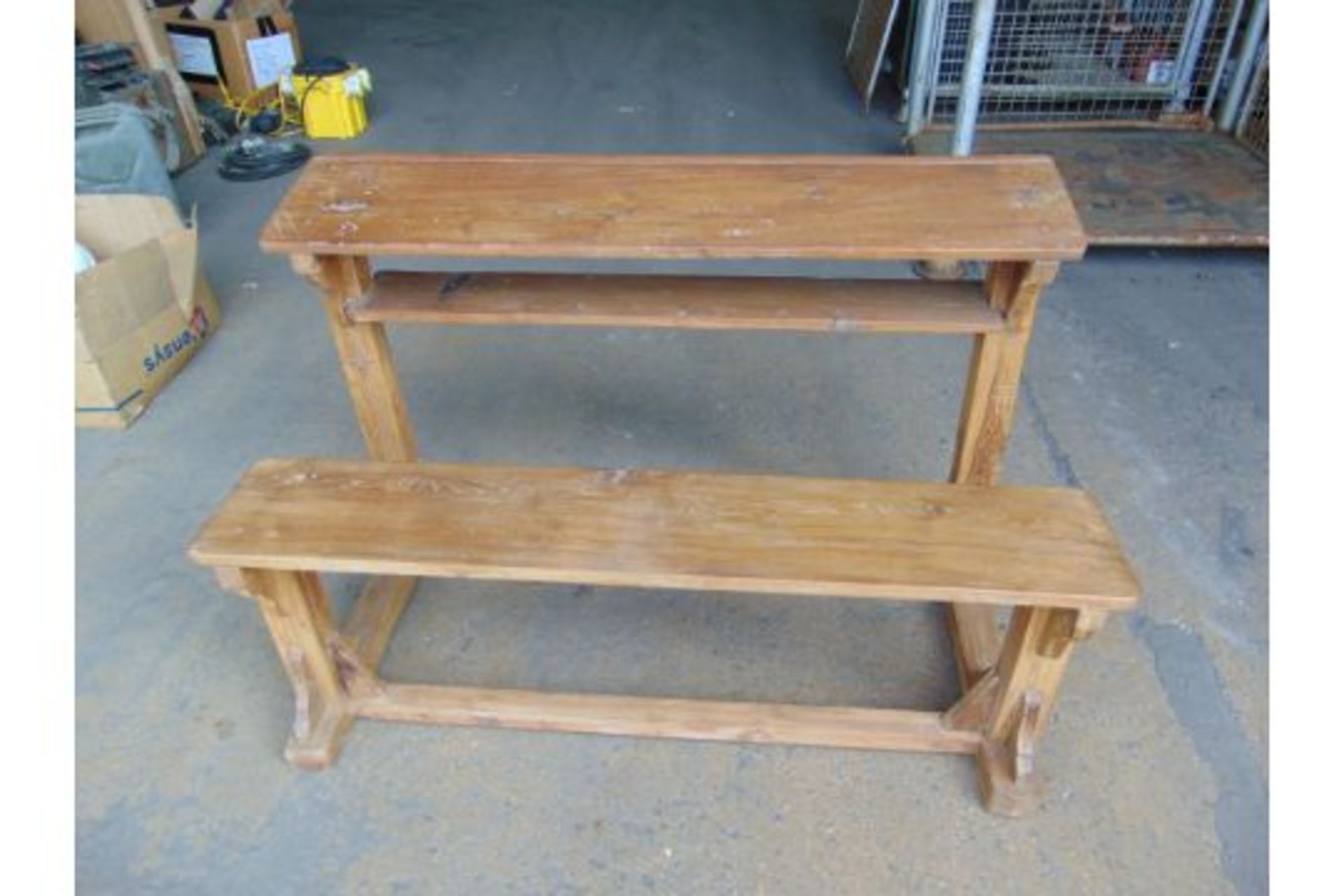 Antique Traditional Wooden School Bench Desk - Bild 2 aus 6
