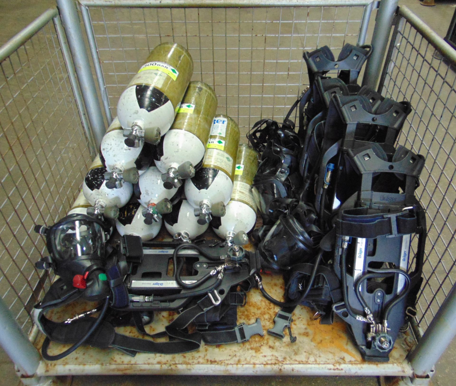 5 x Drager PSS 7000 Self Contained Breathing Apparatus w/ 10 x Drager 300 Bar Air Cylinders