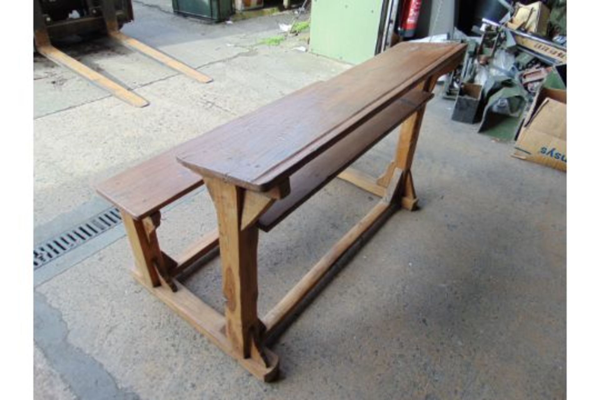 Antique Traditional Wooden School Bench Desk - Image 6 of 6