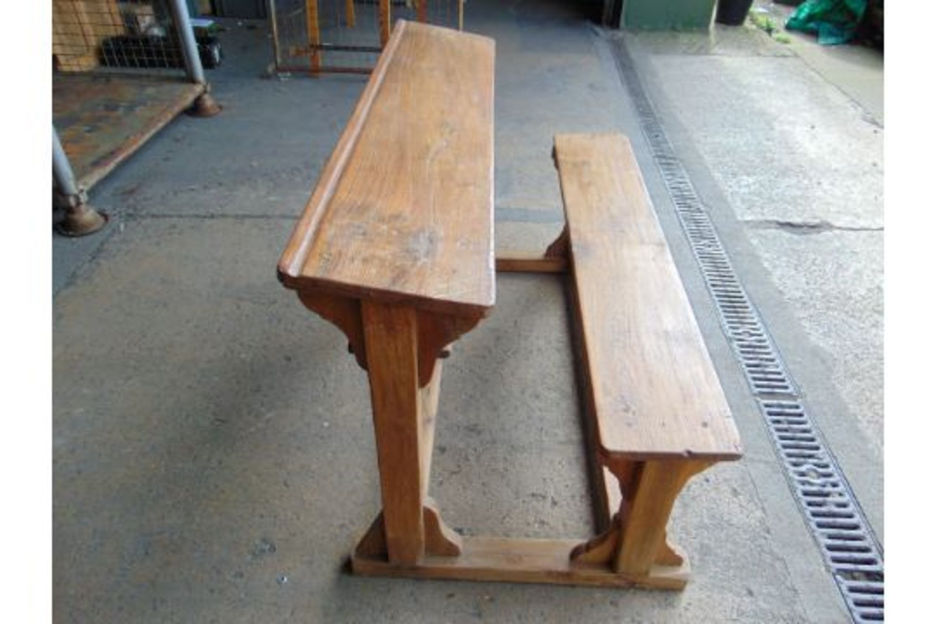 Antique Traditional Wooden School Bench Desk - Image 4 of 6