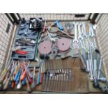 1 x Stillage of Workshop Tools, Spanners, Sockets, Lathe Tools, etc, Approx 120 Items