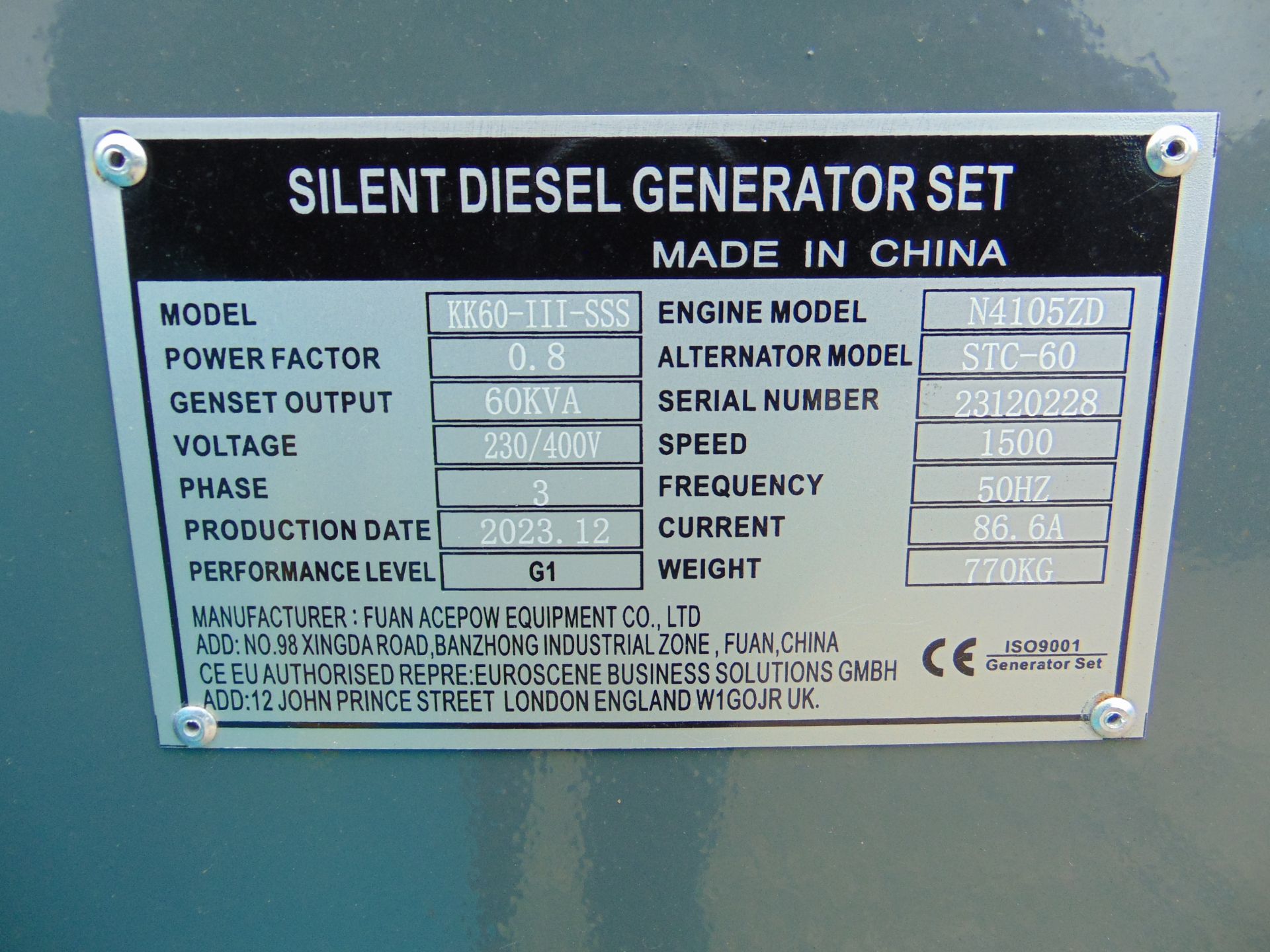 2023 New Unused 60 KVA Silent Diesel Generator - 3 Phase 230 / 400V. - Image 15 of 16