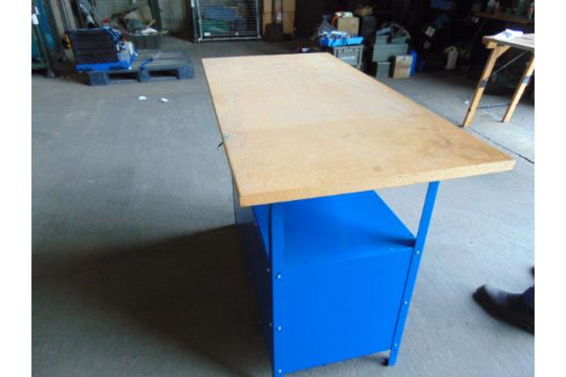 Clarke Workshop Bench c/w Cupboard ad Draws Wooden Top as new from MoD - Image 4 of 4