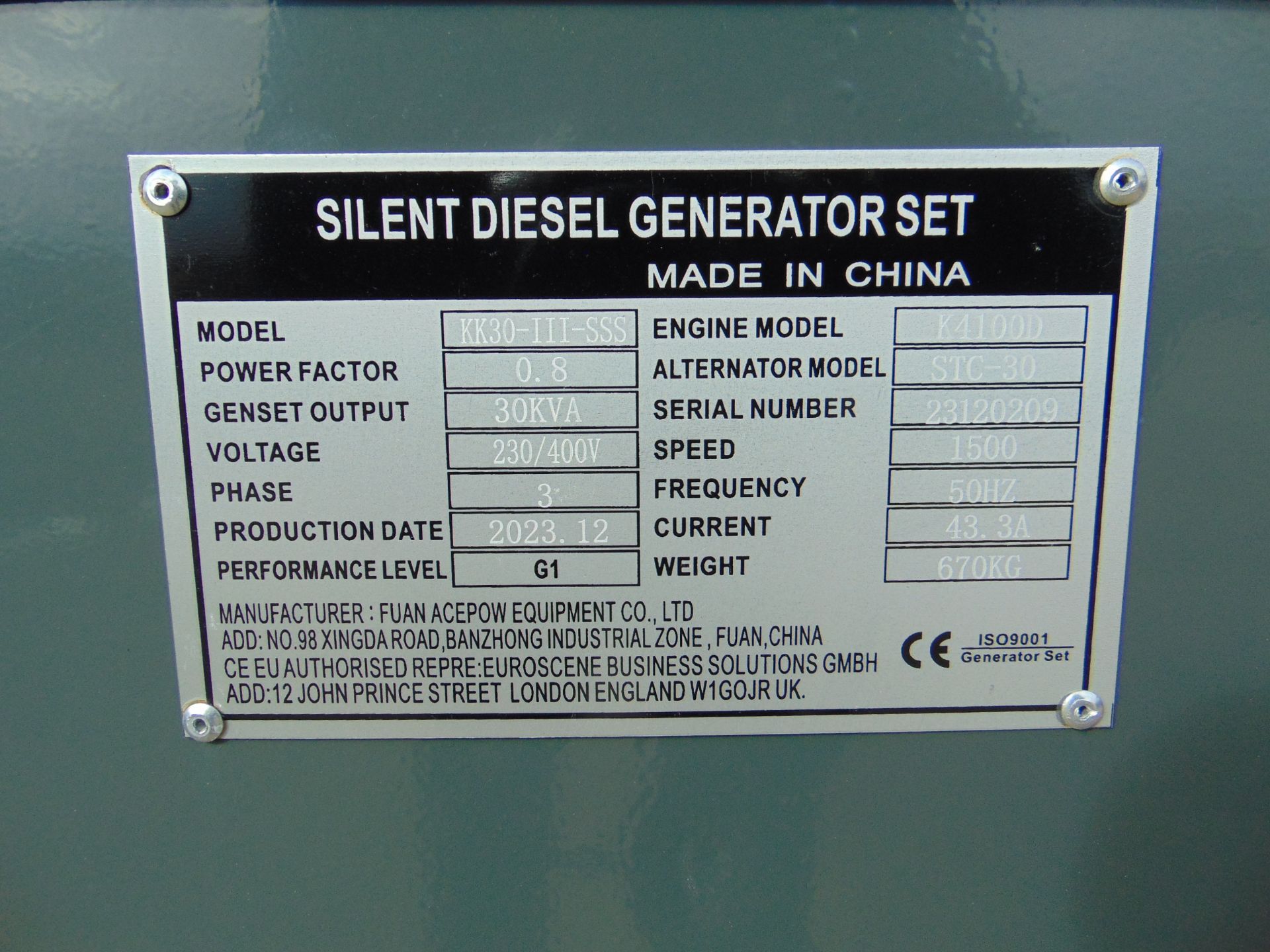 2023 New Unused 30 KVA Silent Diesel Generator - 3 Phase 230 / 400V - Image 14 of 15