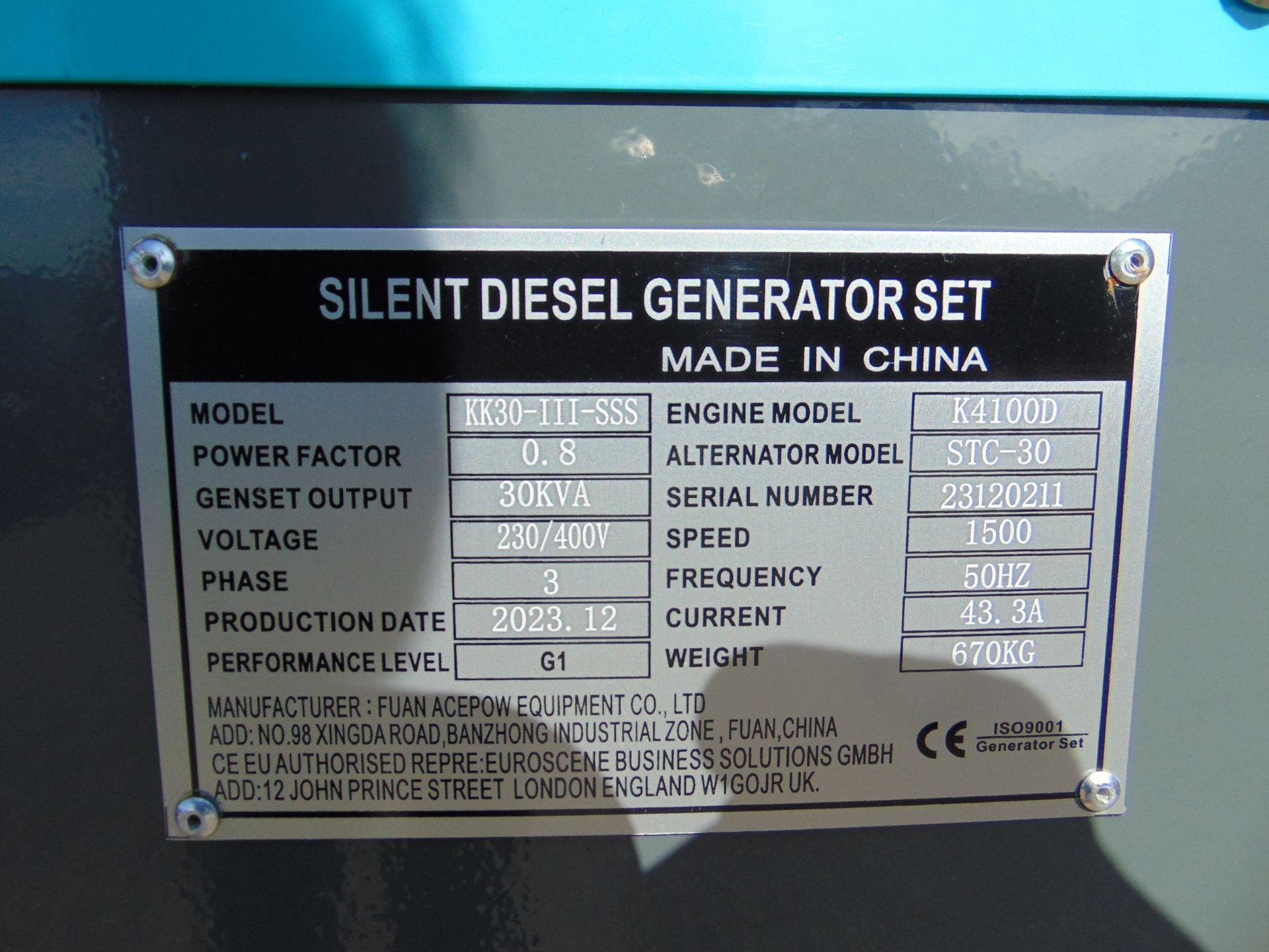 2023 New Unused 30 KVA Silent Diesel Generator - 3 Phase 230 / 400V - Image 17 of 18