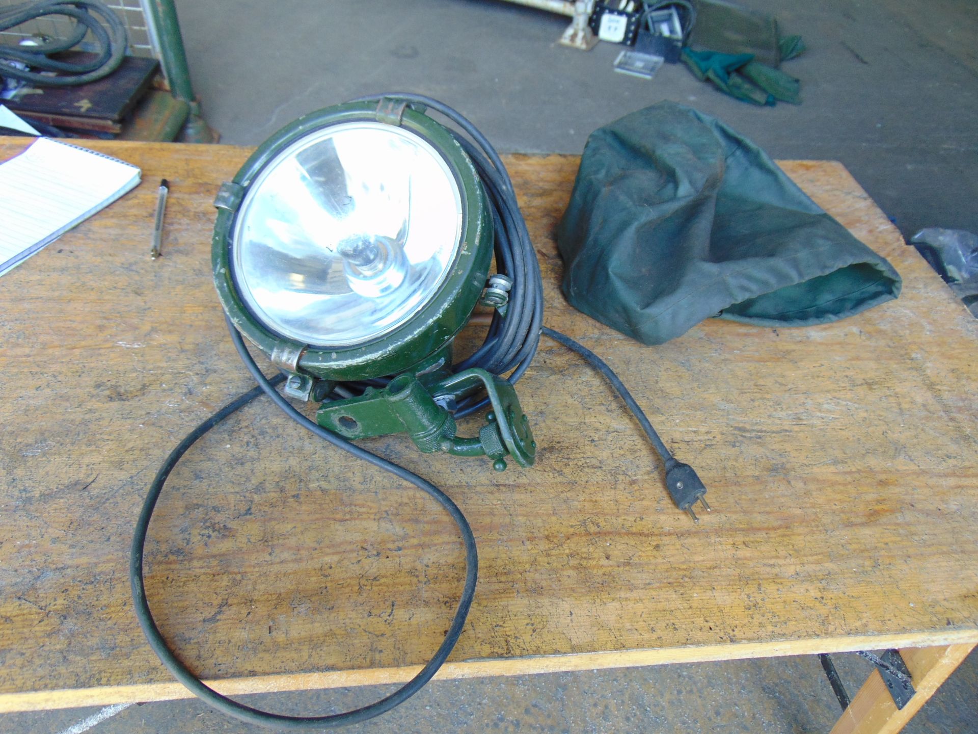 British Army FV159907 Vehicle Spot Lamp c/w Cable, Bracket & Plug c/w Bag