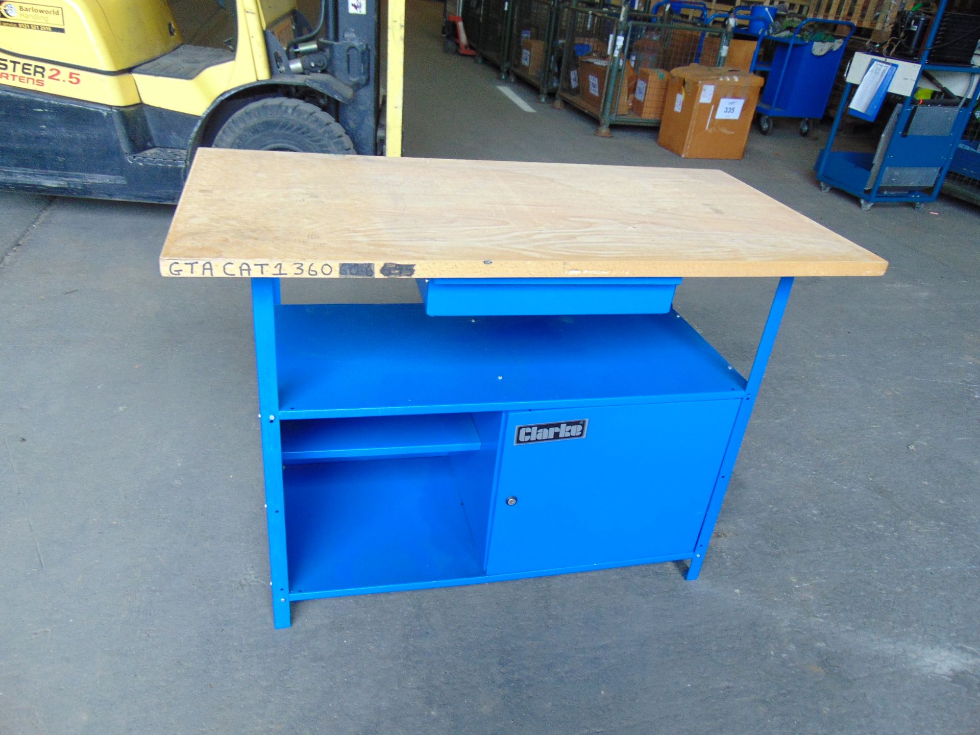 Clarke Workshop Bench c/w Cupboard ad Draws Wooden Top as new from MoD