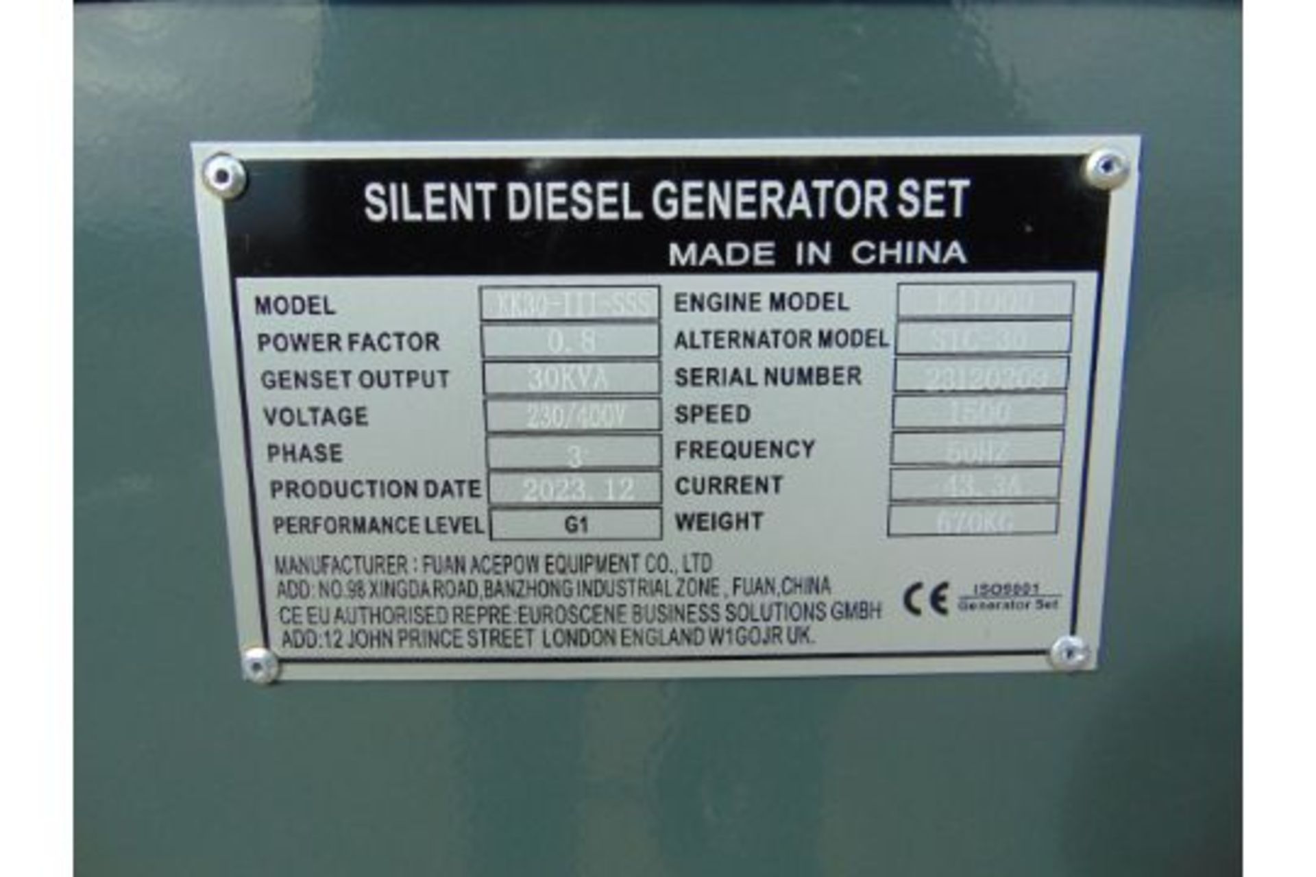 2023 New Unused 30 KVA Silent Diesel Generator - 3 Phase 230 / 400V - Image 14 of 15