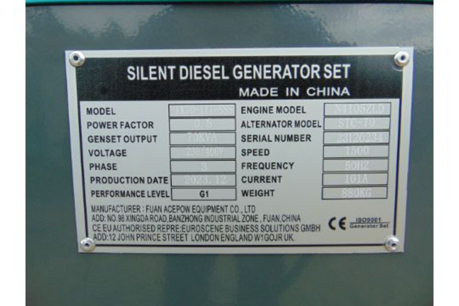 2023 New Unused 70 KVA Silent Diesel Generator - 3 Phase 230 / 400V - Image 14 of 15