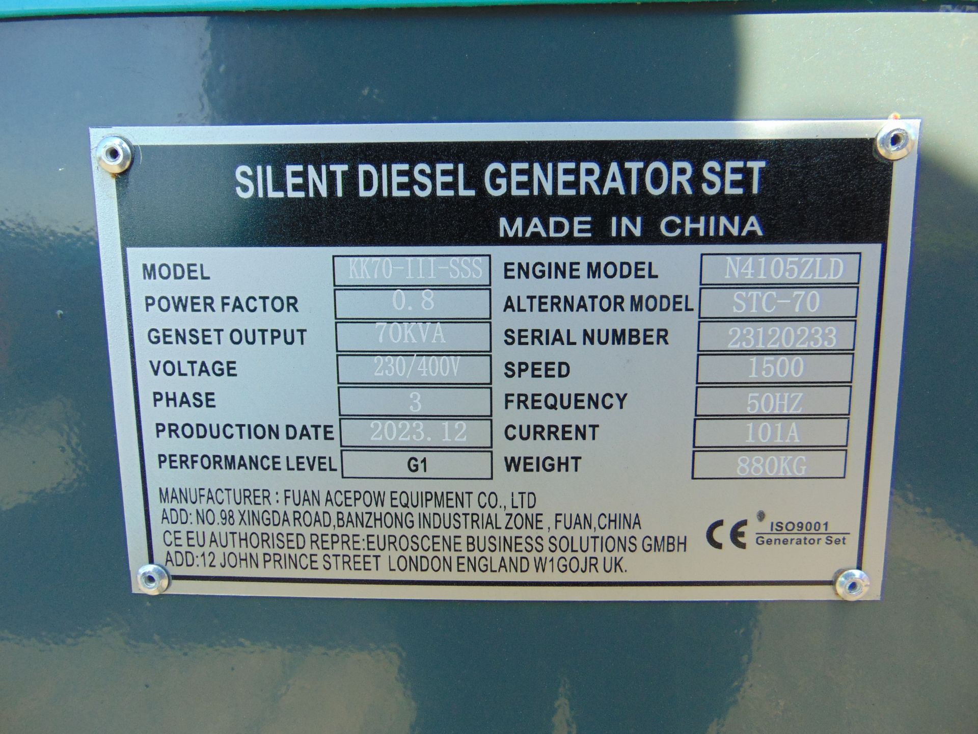 2023 New Unused 70 KVA Silent Diesel Generator - 3 Phase 230 / 400V - Image 17 of 18