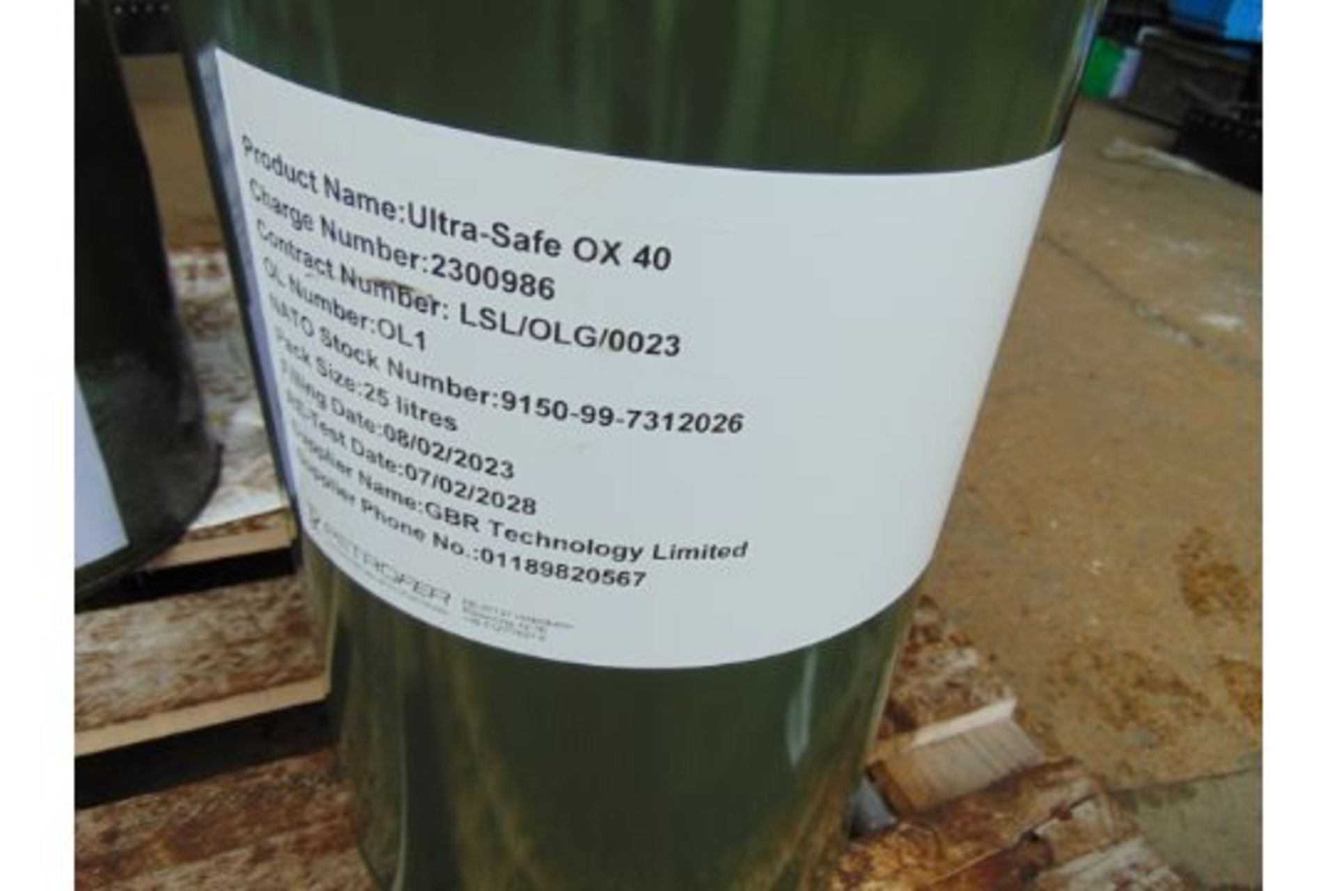 3 x 25 Litre Drums of Ultra Safe OX40 Fire Resistant Hydraulic Oil, New Unissued MoD Reserve Stocks - Image 2 of 4