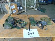 2 x RT 349 British Army Transmitter / Receiver c/w Pouch, Headset, Antenna and Battery Cassette