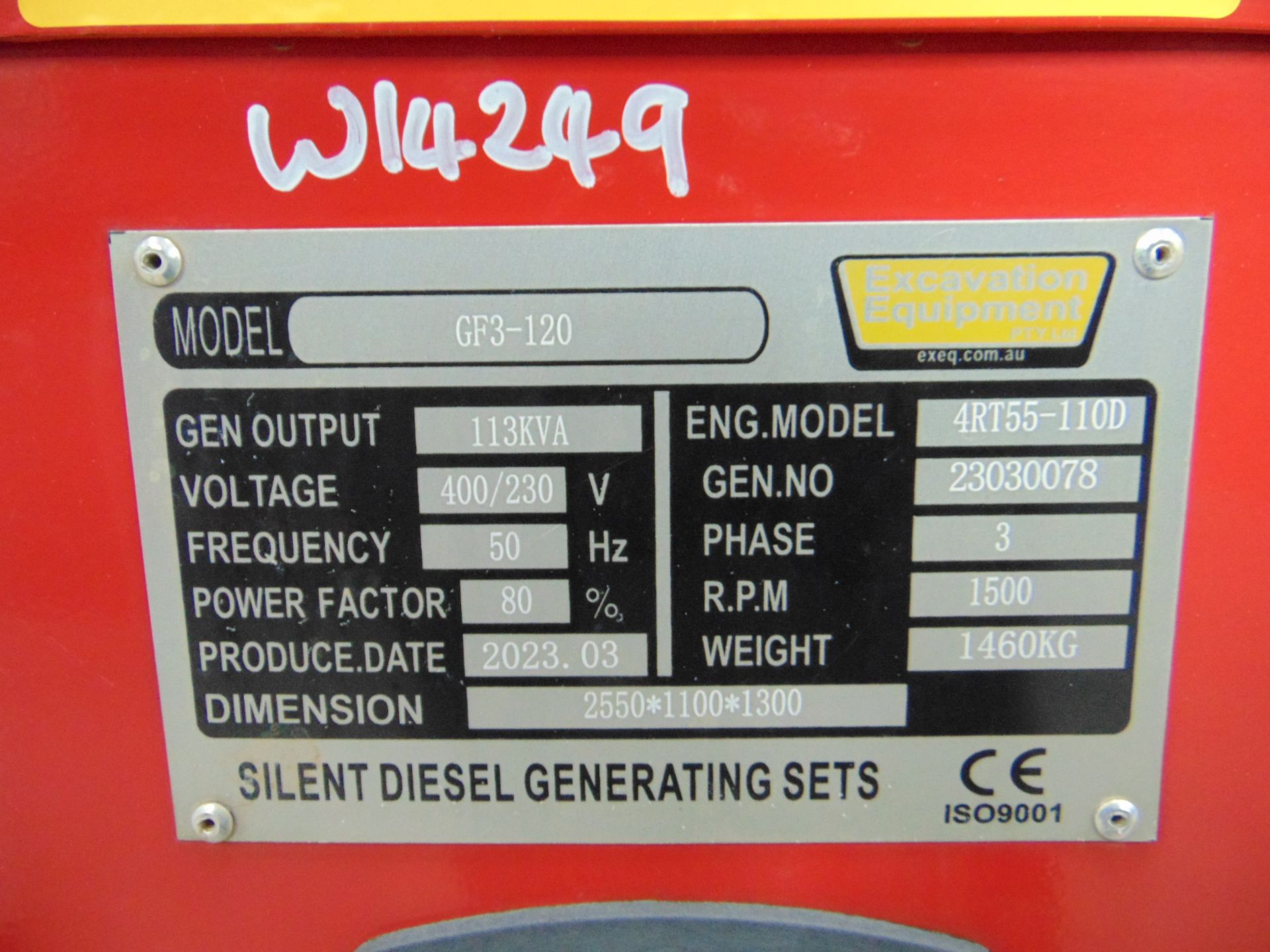 2023 New Unused 113 KVA Silent Diesel Generator - 3 Phase 230 / 400V - Image 12 of 13