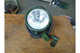 British Army FV159907 Vehicle Spot Lamp c/w Cable, Bracket & Plug, * Need Glass Replacing *