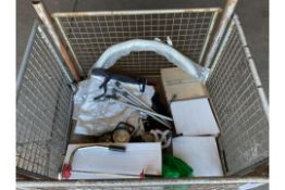 1 X STILLAGE OF ENGINE COVERS,WORK LAMPS,FLOOR TILES. SHRINK WRAP ROLLERS ETC.