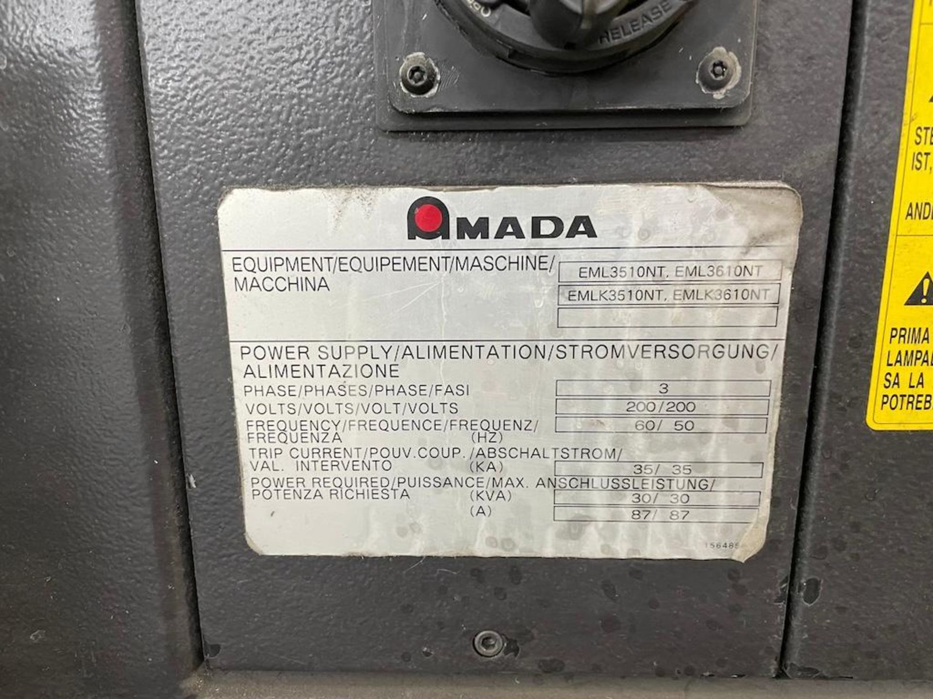 AMADA COMBINATION 4,000 WATT LASER AND 30 TON TURRET PUNCH, MODEL EMLK 3610NT, 58 STATION W 4 AUTO - Image 9 of 15