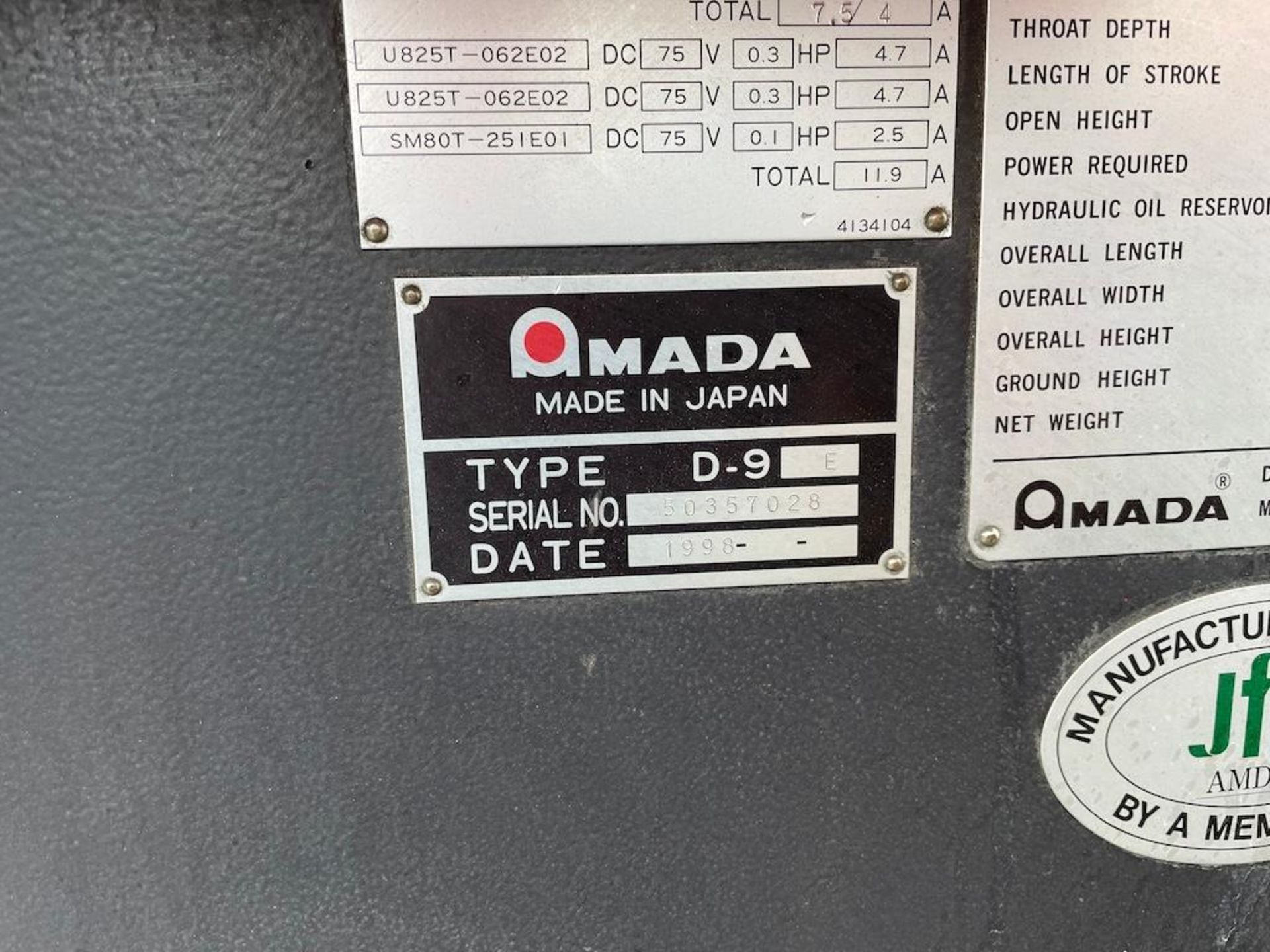 AMADA 35 TON PRESS BRAKE MODEL RG 35S, 47.3 IN BED, 7.88 THROAT, 3.94 IN STROKE, 14.58 OPEN - Image 6 of 6