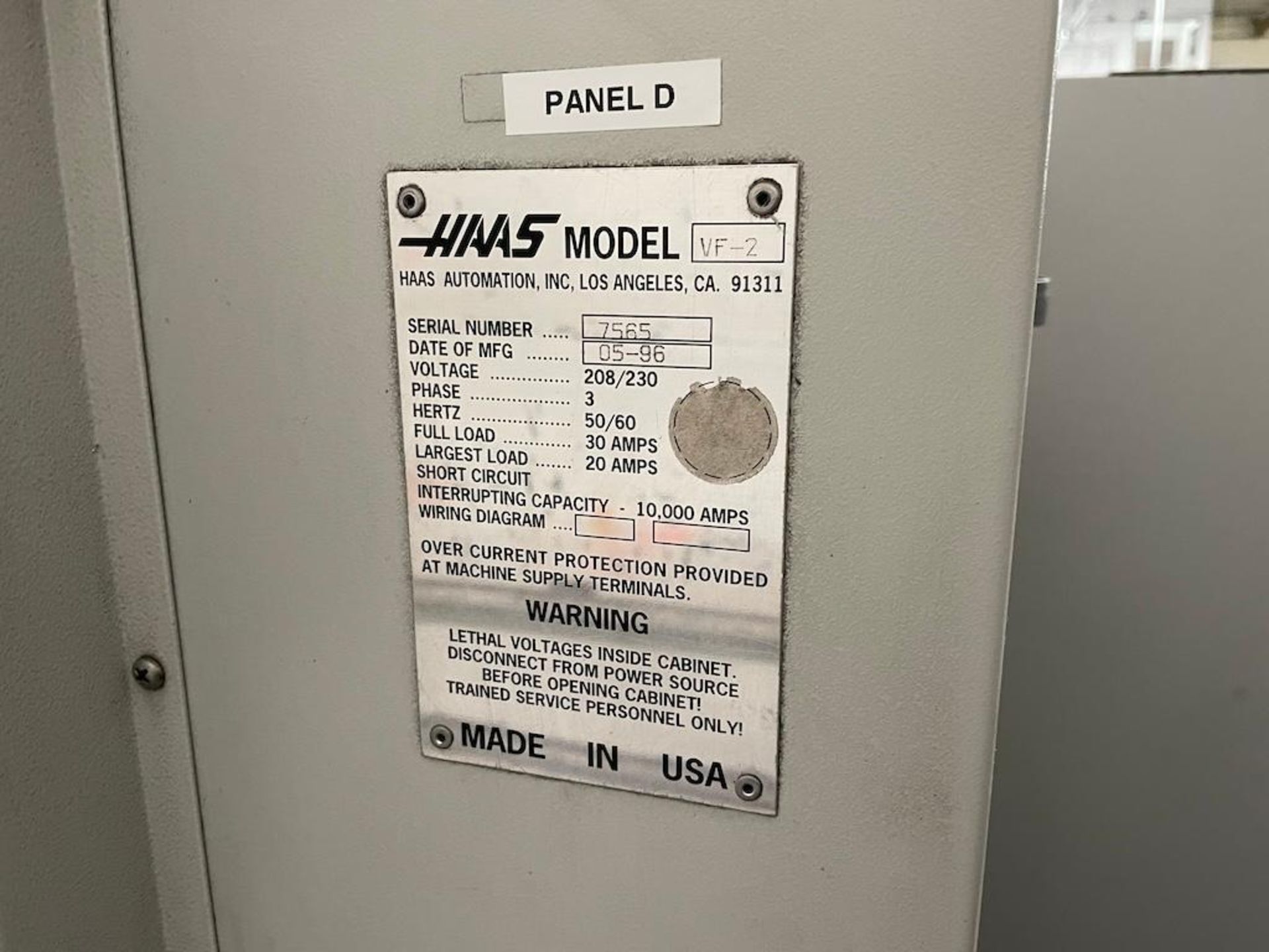 HAAS CNC VMC MODEL VF2, 20 ATC, CAT 40, 36 IN X 14 IN TABLE, 7,000 RPM, PROGRAMMABLE COOLANT NOZZLE, - Image 7 of 9