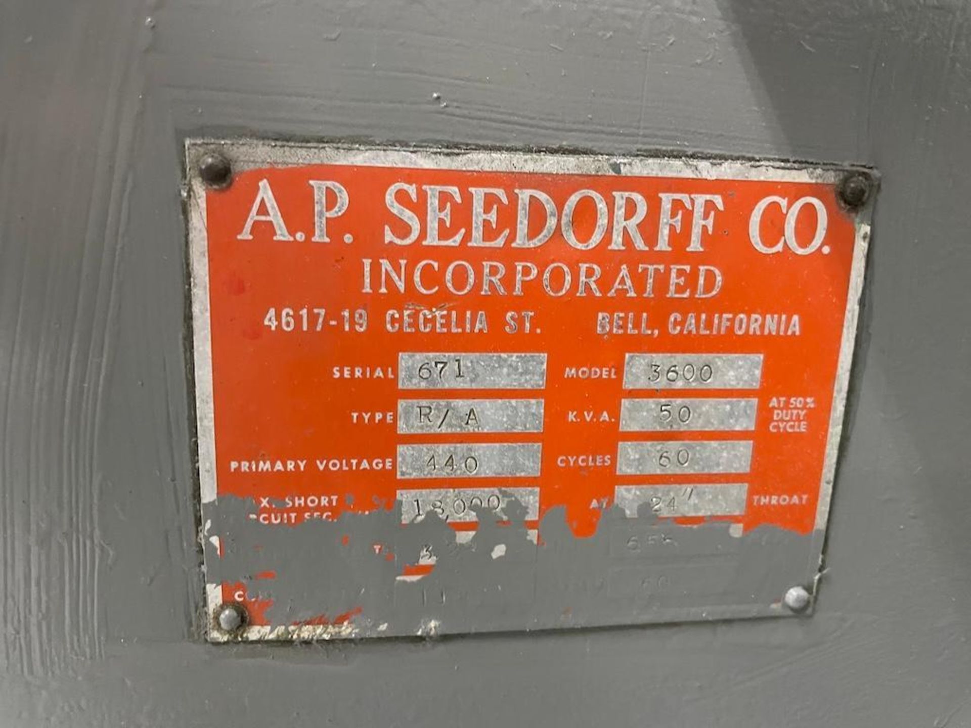 AP SEEDORF 50 KVA SPOT WELDER, 30 IN THROAT, SN 671 [4] - Image 3 of 4