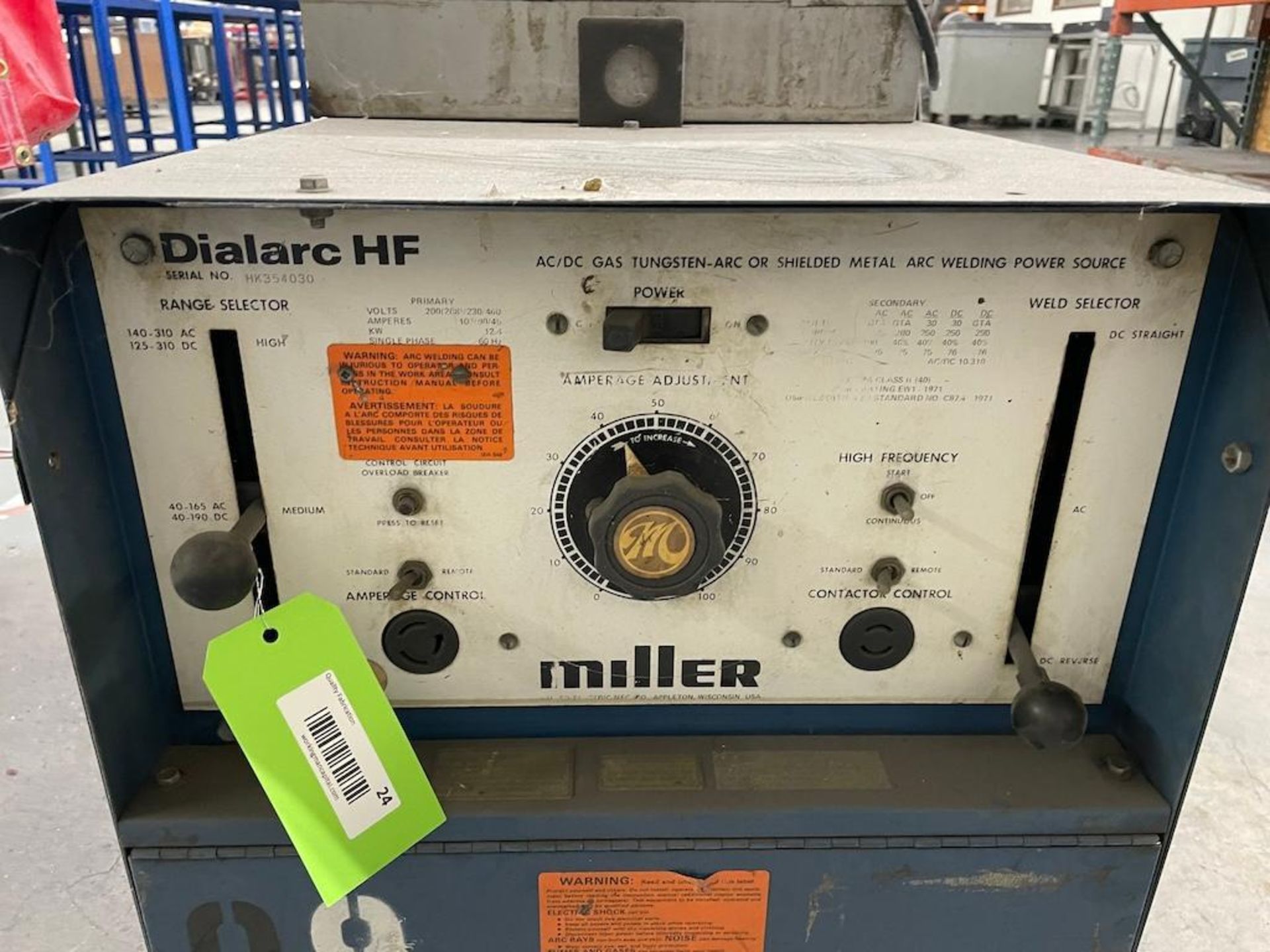 MILLER DIALARC HF WELDER, W COOLER - Image 2 of 3