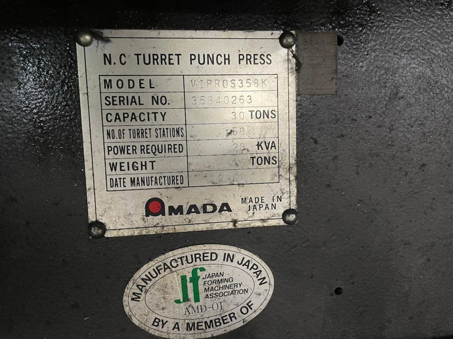 AMADA VIPROSS 358 KING II, 30 TON TURRET PUNCH, 58 STATION TURRET W 4 AUTO INDEX, TABLE TRAVEL 50 IN - Image 5 of 11