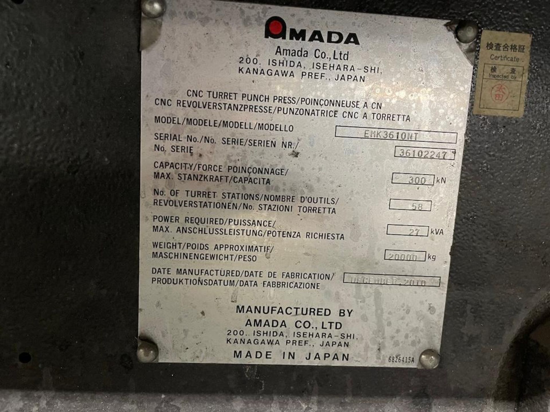 AMADA 30 TON ELECTRIC TURRET PUNCH, MODEL EMK 3610NT, 58 STATIONS W 4 AUTO INDEXING UNITS, HIGH - Image 4 of 11