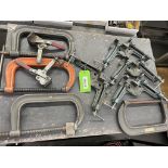 LOT C CLAMPS AND ANGLE CLAMPS W STEEL ROLLING TABLE