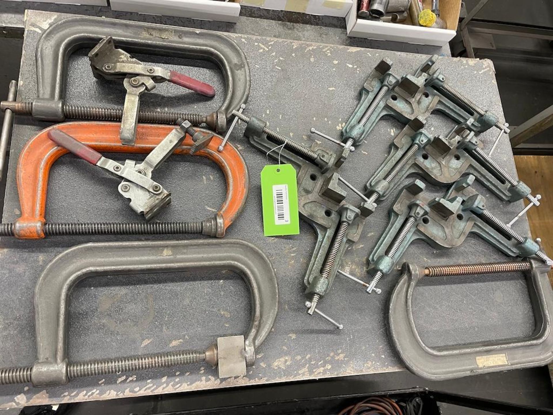 LOT C CLAMPS AND ANGLE CLAMPS W STEEL ROLLING TABLE