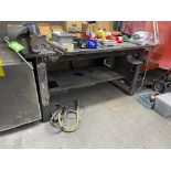 HEAVY DUTY WELDING TABLE 6 FT X 4 FT, 1-1/4 IN THICK PLATE W 6 IN VISE [EXCLUDING CONTENTS]