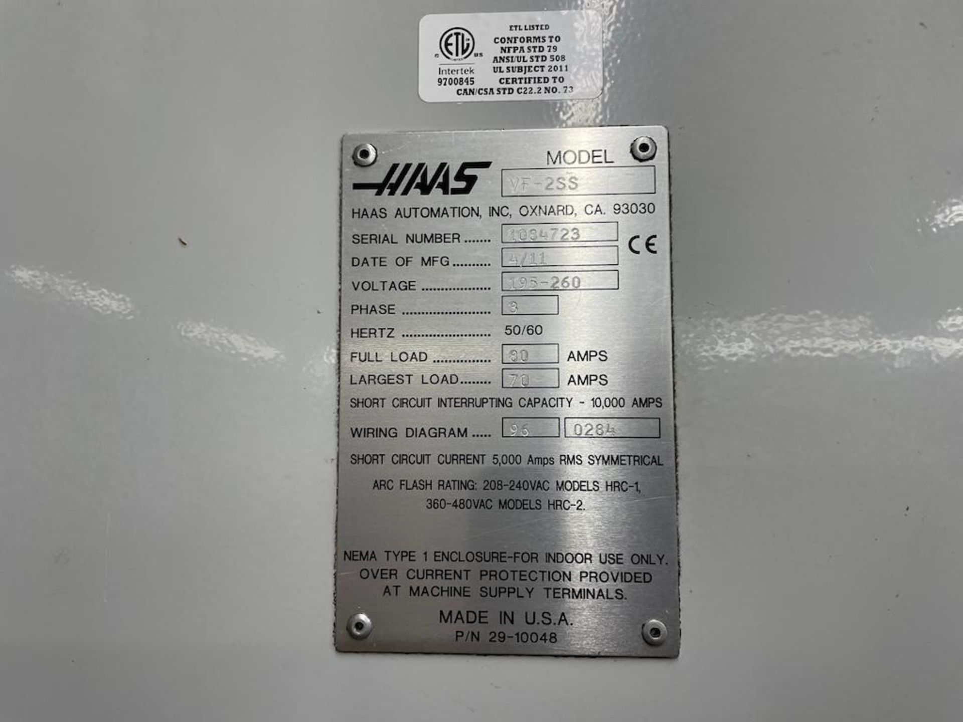 HAAS CNC VMC MODEL VF-2SS, 24 ATC, CAT 40, 36 X 16 TABLE, 12,000 RPM, WORKLIGHT, 2011, SN 1084723 [ - Image 8 of 9