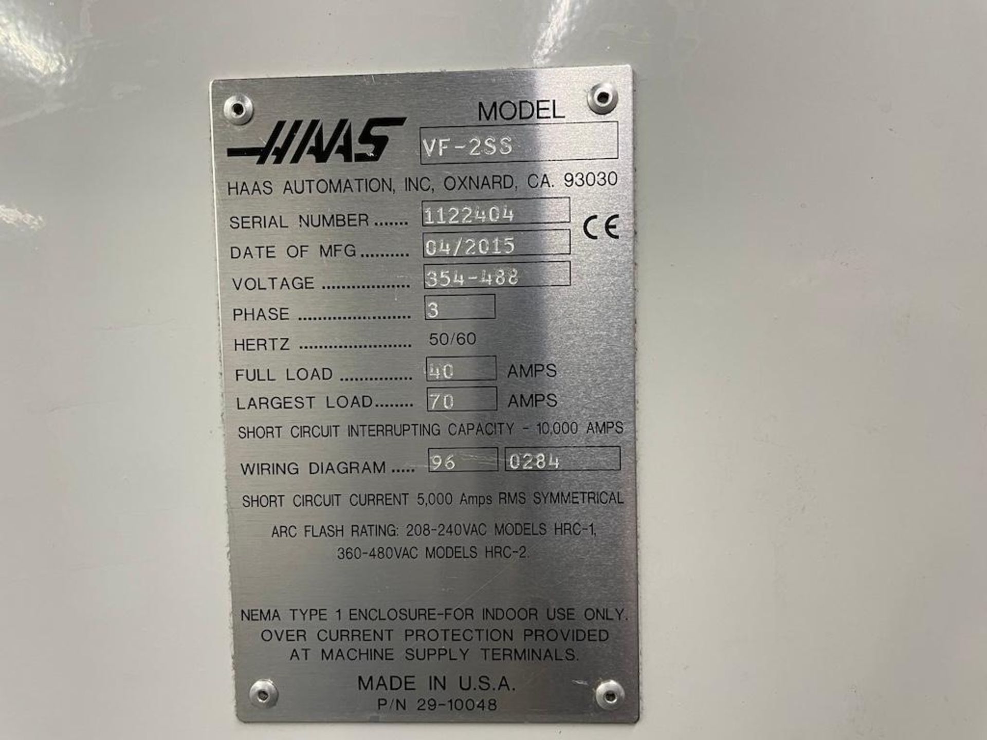 HAAS CNC VMC MODEL SUPER VF2SS, 24 ATC, CAT 40, 12,000 RPM, WORKLIGHT, COOLANT, 14 X 36 TABLE, 2015, - Image 8 of 9