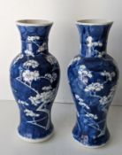 A pair of late 19th century Chinese blue and white porcelain vases with prunus decoration 