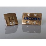 Two yellow gold trade badges with diamond decoration, both stamped 10k, 6g (without backs)