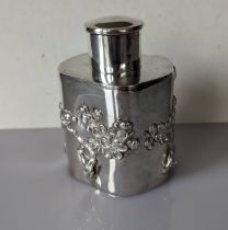 A late 19th century Chinese silver prunus root-shape tea caddy, applied with blossoming branches