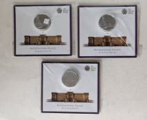 Three Royal Mint UK Brilliant Uncirculated 2015 Buckingham Palace £100 fine silver coins