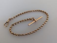 A 9ct gold watch chain with T-bar and lobster clasp, 26 cm, hallmarked, 10.3g
