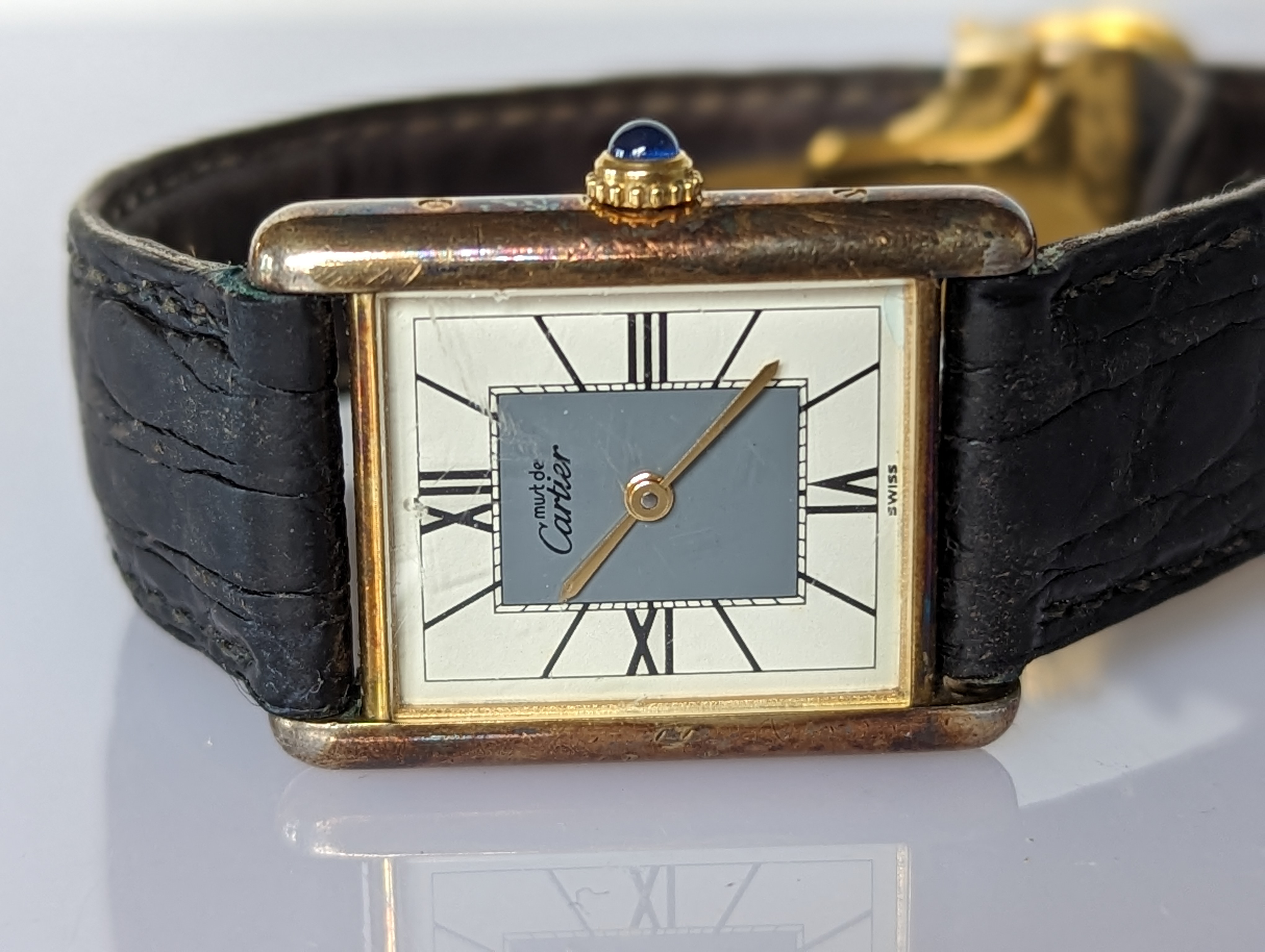 A Must de Cartier Tank wristwatch with quartz movement, the rectangular two-tone dia - Image 4 of 4